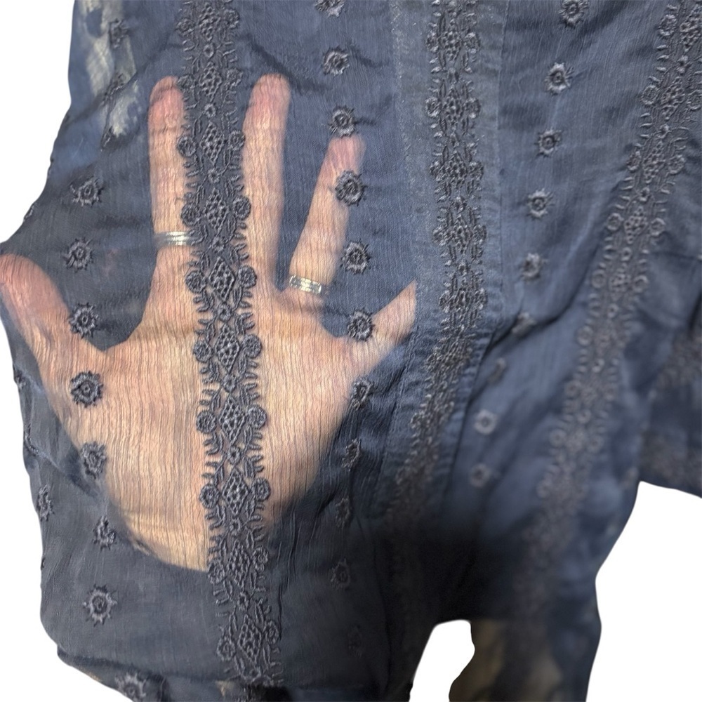 Olive & Oak Navy Blue Sheer Lace Blouse V Neck Shirt Top Size Small - Picture 5 of 5